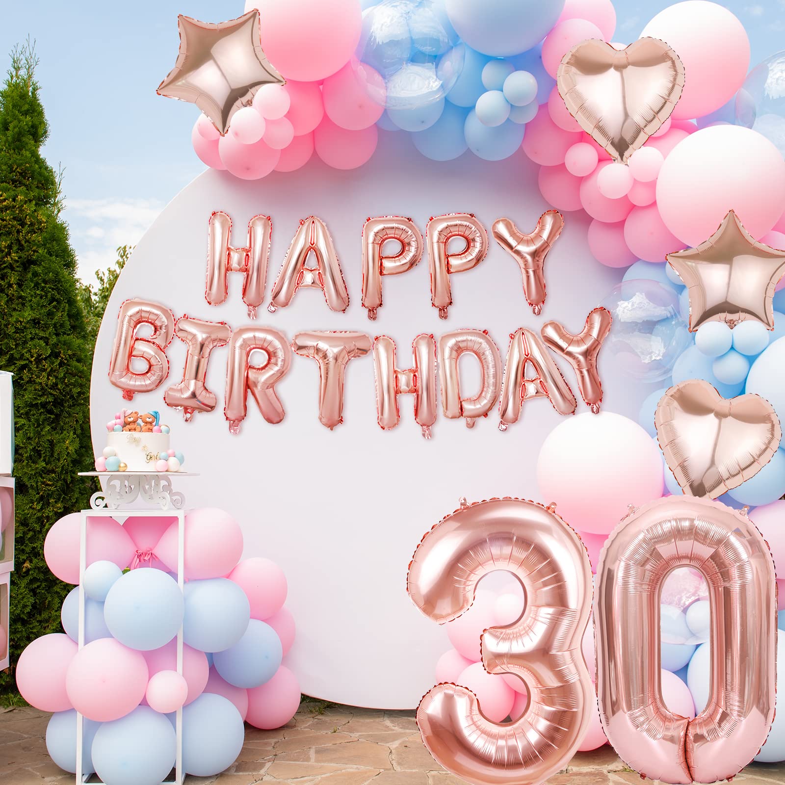 Rose Gold Happy Birthday Balloons Banner, 30th Birthday Decorations 16 Inch Mylar Foil Letters Sign Balloons Banner for Thirty Year Old Birthday Party Supplies (30th)