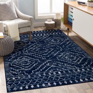 wonnitar moroccan 5x7 blue rugs for living room, washable geometric tribal bedroom area rug, large non-shedding soft low pile stain resistant carpet for den kitchen home decor (blue,5'x7')