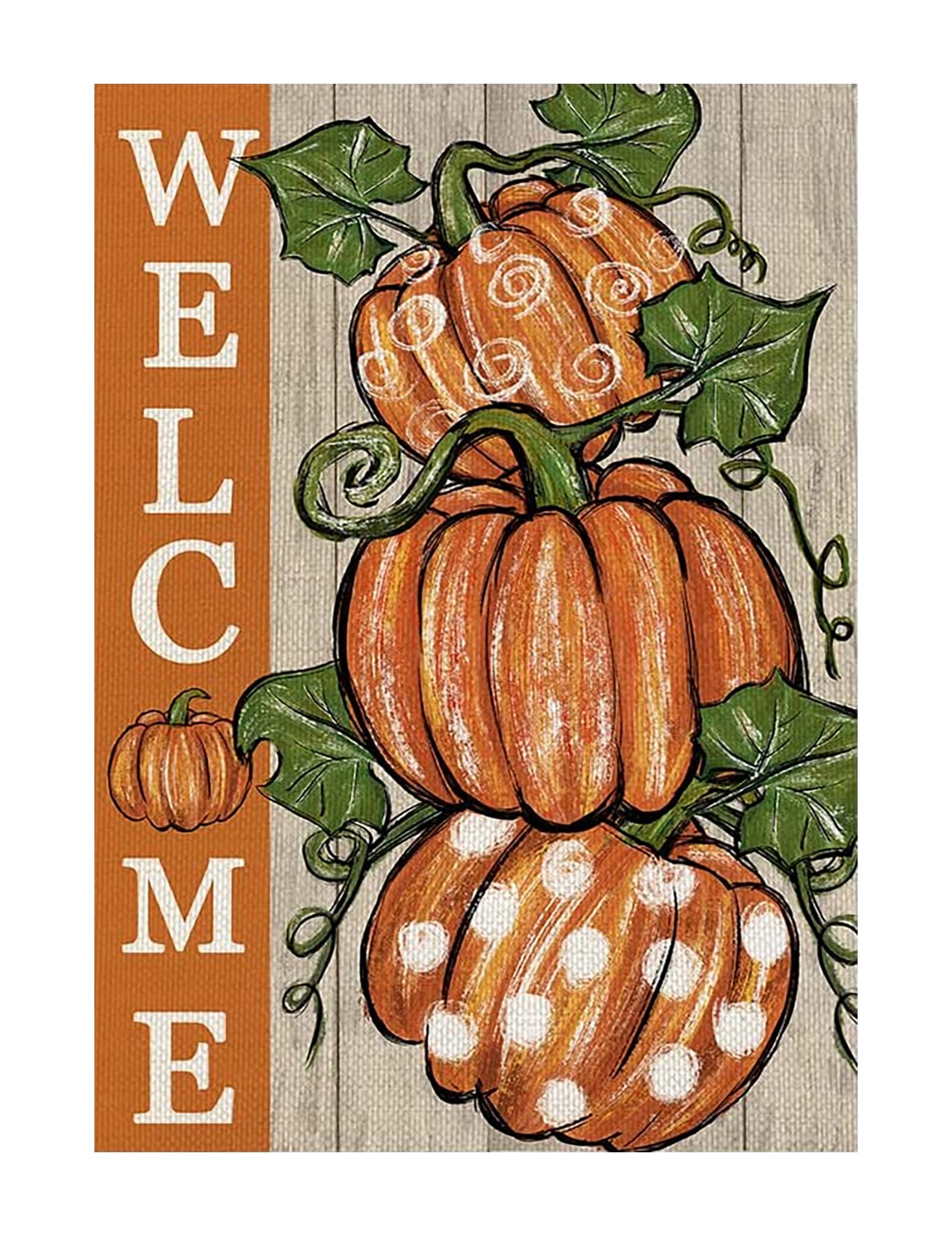 CHWGLFGG Fall Thanksgiving Pumpkin Diamond Painting Kits for Adults Beginners, Welcome Autumn 5D Diamond Art Kits, DIY Full Round Drill Gem Art, Home Wall Decor 12 x 16 Inch