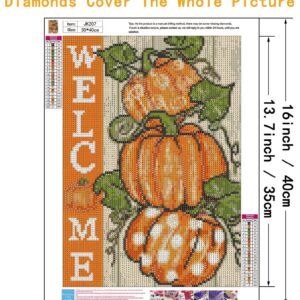 CHWGLFGG Fall Thanksgiving Pumpkin Diamond Painting Kits for Adults Beginners, Welcome Autumn 5D Diamond Art Kits, DIY Full Round Drill Gem Art, Home Wall Decor 12 x 16 Inch