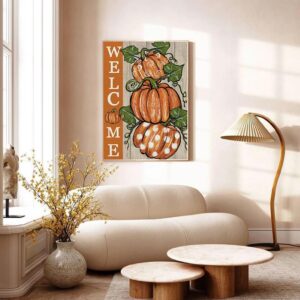 CHWGLFGG Fall Thanksgiving Pumpkin Diamond Painting Kits for Adults Beginners, Welcome Autumn 5D Diamond Art Kits, DIY Full Round Drill Gem Art, Home Wall Decor 12 x 16 Inch