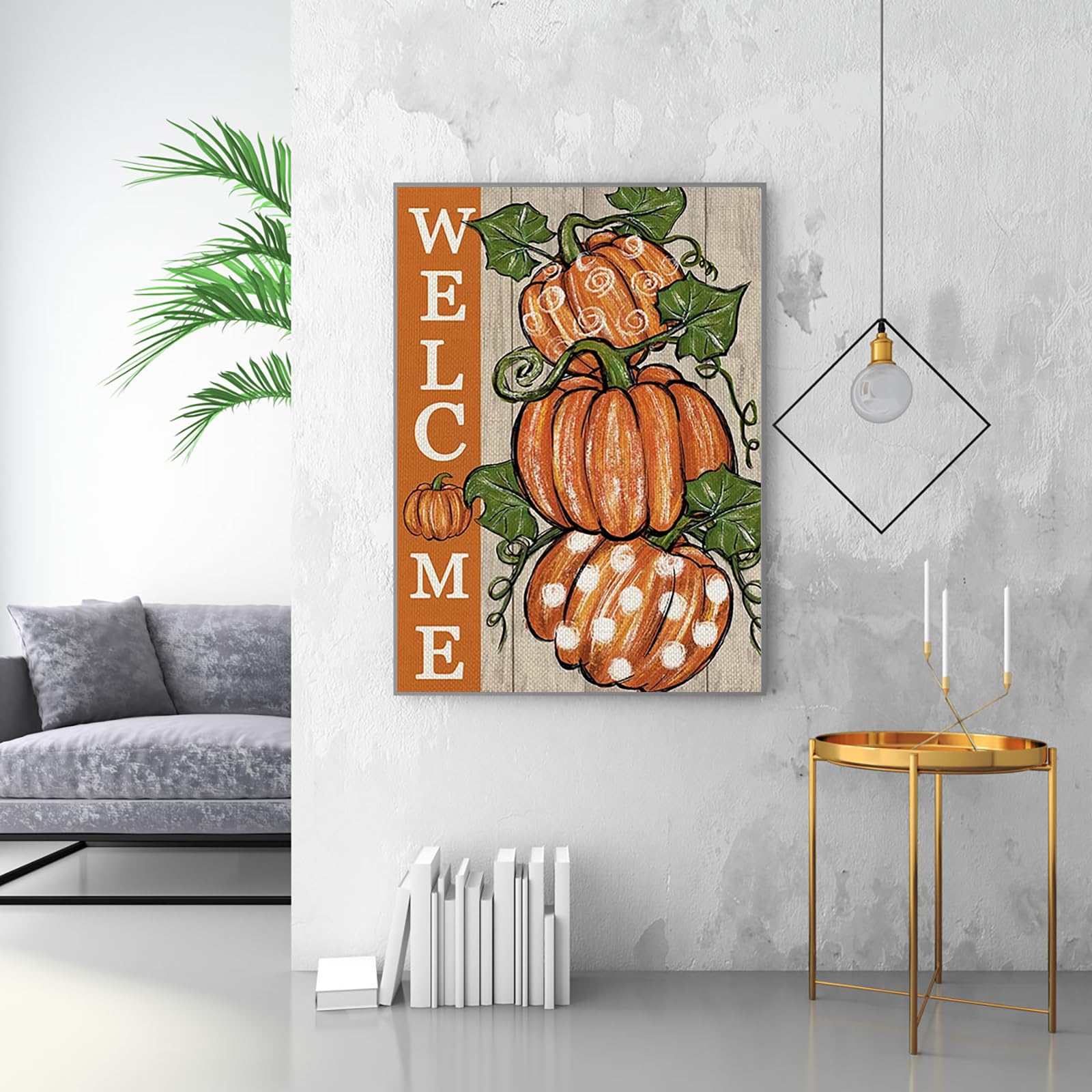 CHWGLFGG Fall Thanksgiving Pumpkin Diamond Painting Kits for Adults Beginners, Welcome Autumn 5D Diamond Art Kits, DIY Full Round Drill Gem Art, Home Wall Decor 12 x 16 Inch