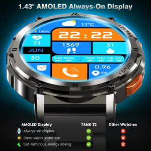 KOSPET Smart Watch for Men, 60 Days Extra-Long Battery, 50M Waterproof, AI Assistant 1.43” AMOLED Always-On Display Rugged Military Smartwatch Answer/Make Call for Android iPhone, Silver(2 Straps)