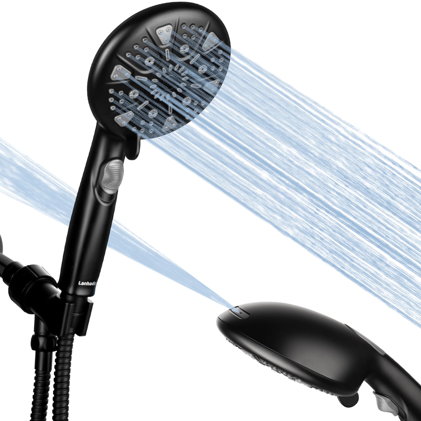 Shower Head with Handheld, Lanhado 9 Setting Matte Black Shower Head, Detachable Shower Head with Hose & Adjustable Bracket,High Pressure Shower heads, Built-in Power Wash to Clean Tub, Tile & Pets