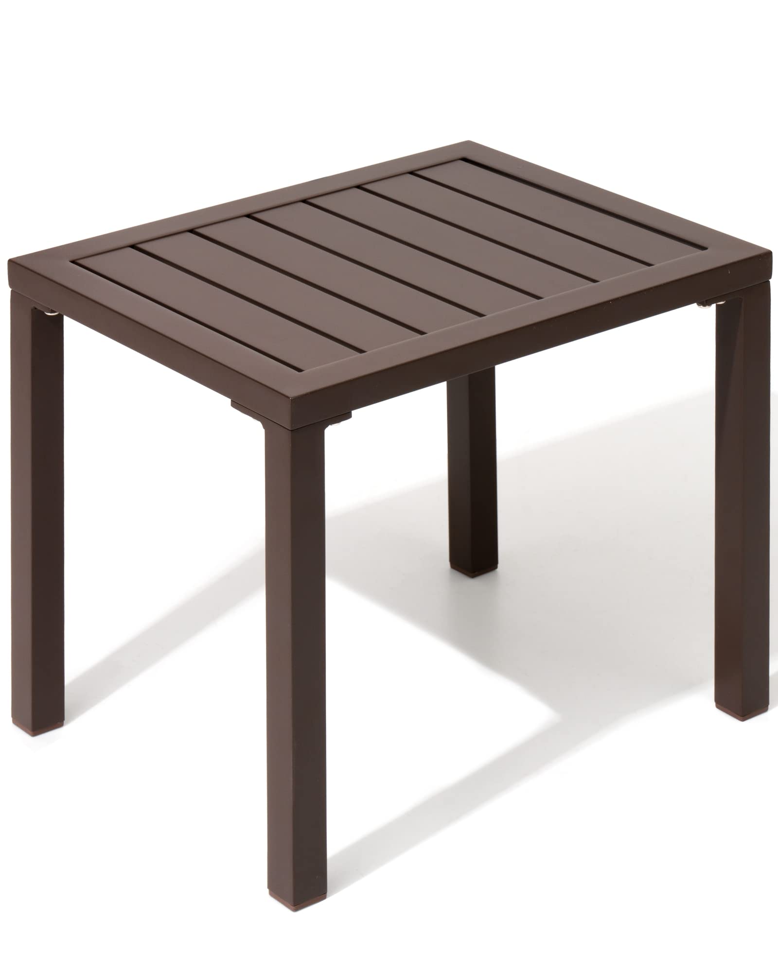 Crestlive Products Outdoor Side Table,Aluminum Rectangular Side/End Table, Small Patio Coffee Bistro Table for Outdoor Indoor (Brown)