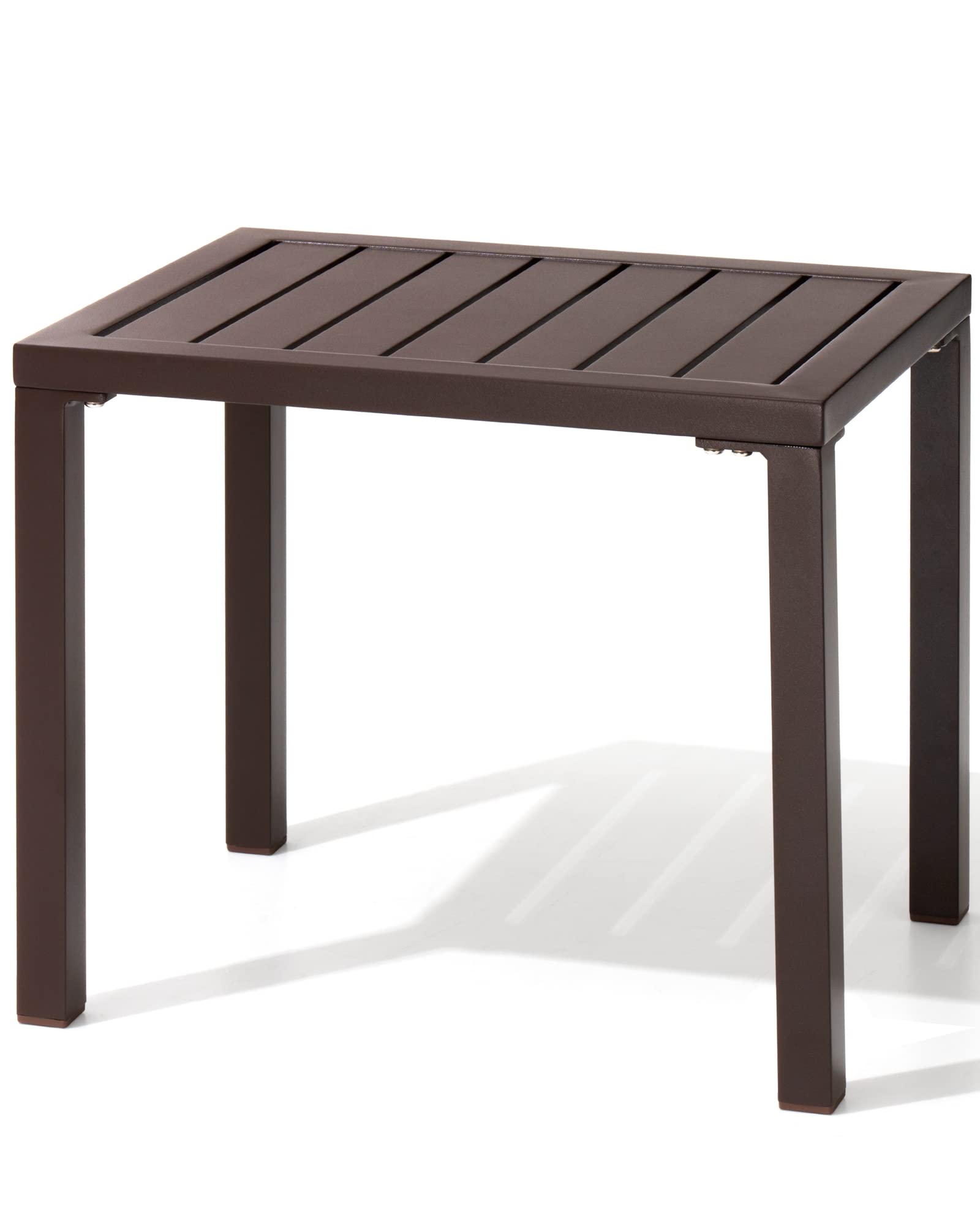 Crestlive Products Outdoor Side Table,Aluminum Rectangular Side/End Table, Small Patio Coffee Bistro Table for Outdoor Indoor (Brown)