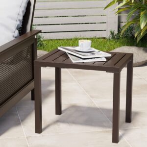 Crestlive Products Outdoor Side Table,Aluminum Rectangular Side/End Table, Small Patio Coffee Bistro Table for Outdoor Indoor (Brown)