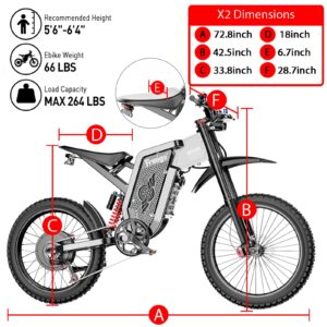 Freego X2 Electric Motorcycle for Adults, Electric Dirt Bike for Adult 6000W Motor 60V/30Ah Removable Battery, 60Mph/60Mile Electric Mountain Bicycle, 19" x2" Tire Full Suspension,Full Hydraulic Brake