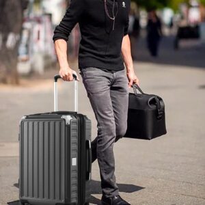 LUGGEX 28 Inch Luggage with Spinner Wheels - 83L Polycarbonate Expandable Hard Shell Suitcases Large Checked Luggage (Black Suitcase)