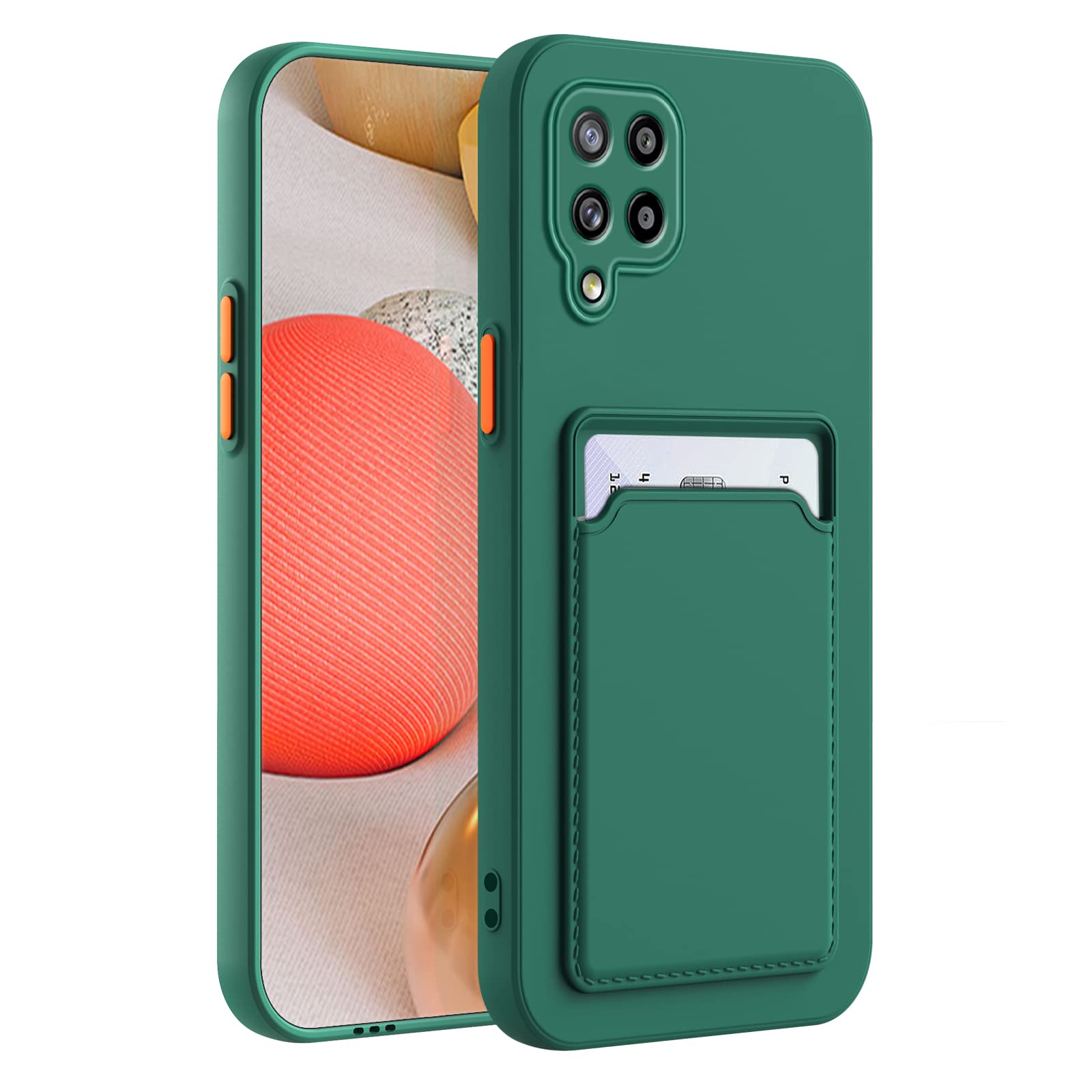 for Samsung Galaxy A42 5g Case, A42 5g Phone Case with Minimalist Credit Card Holder Slot TPU TPU Silicone Scratch-Resistant Slim Card Slot Wallet Case Protective Cover for Galaxy A42 5g-Dark Green