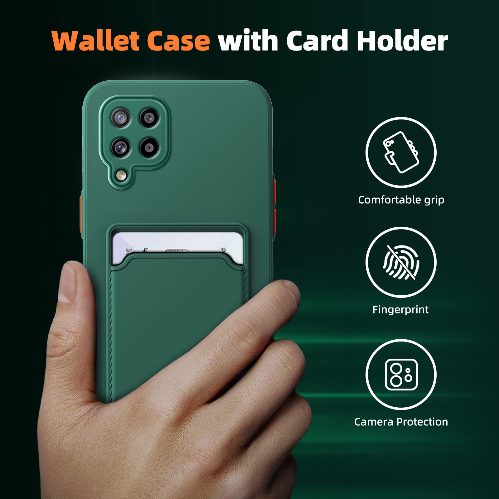 for Samsung Galaxy A42 5g Case, A42 5g Phone Case with Minimalist Credit Card Holder Slot TPU TPU Silicone Scratch-Resistant Slim Card Slot Wallet Case Protective Cover for Galaxy A42 5g-Dark Green