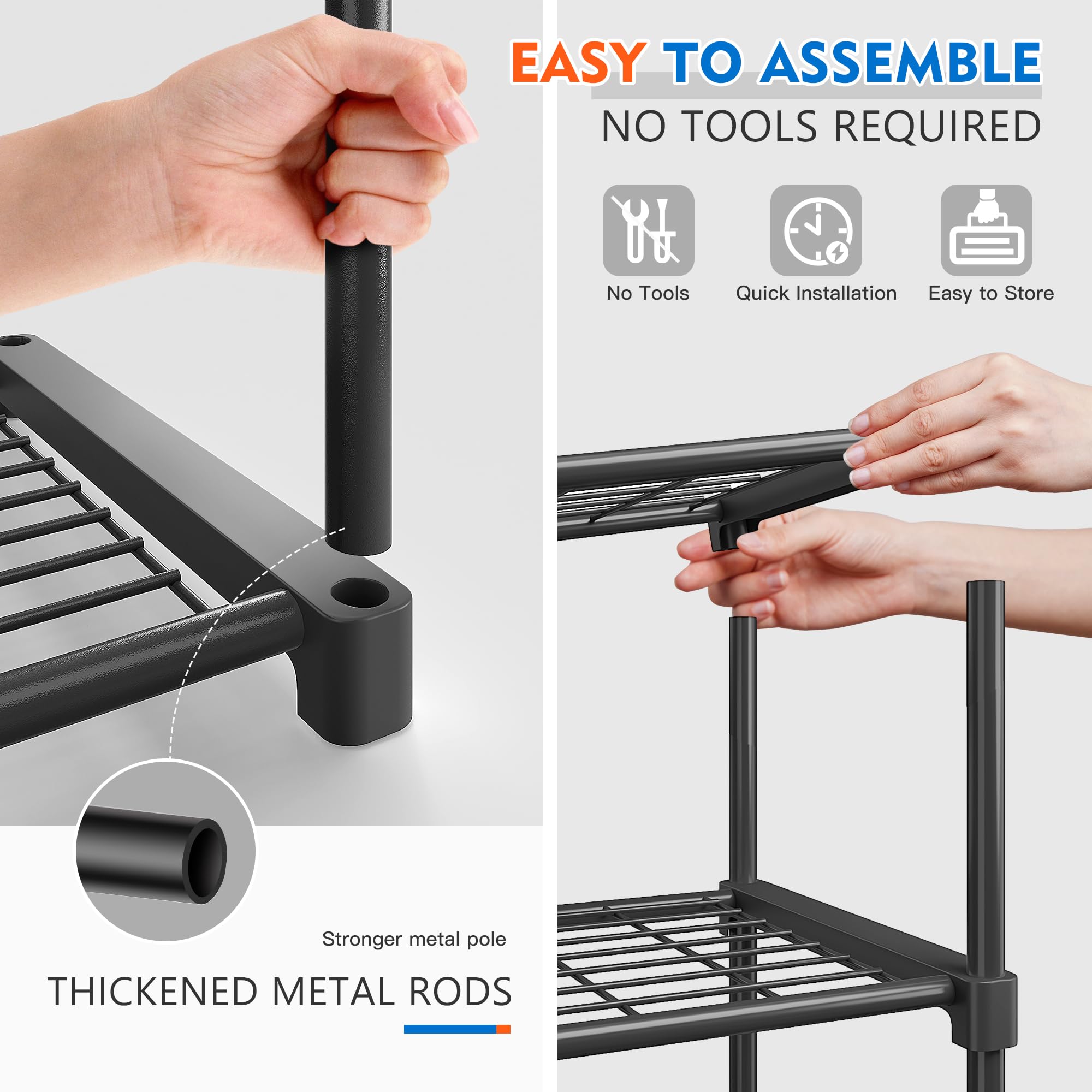 REIBII Shelving Unit, Wire Shelving, Shelving Units and Storage Shelves, 4 Tier Shelving Unit, Pantry Shelves,Kitchen Shelves 15.7" D x 47.2" H x 25.5" W