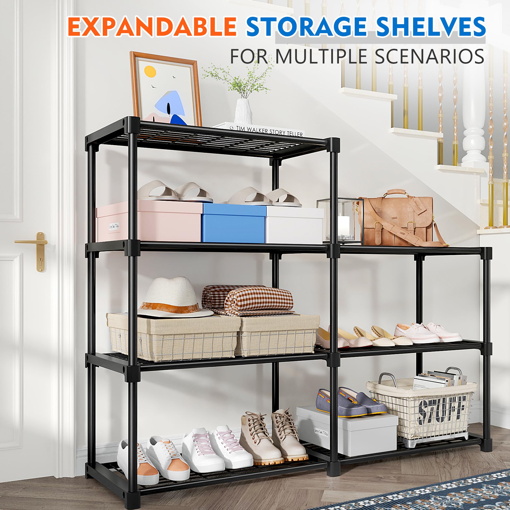 REIBII Shelving Unit, Wire Shelving, Shelving Units and Storage Shelves, 4 Tier Shelving Unit, Pantry Shelves,Kitchen Shelves 15.7" D x 47.2" H x 25.5" W