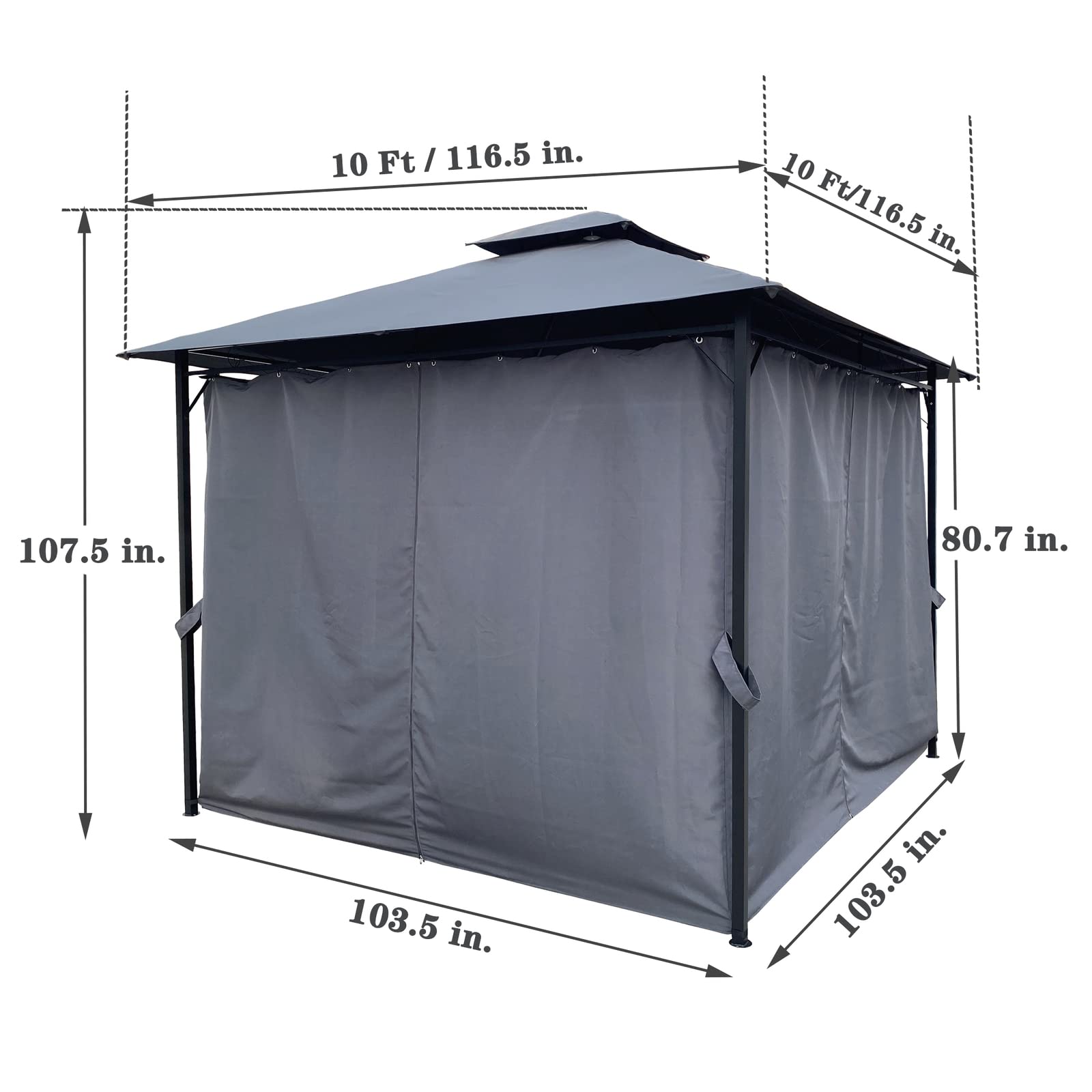 10 X 10ft Hardtop Gazebo, Double Roof Gazebo with Nettings, Outdoor Steel Frame Vertical Stripes Roof Permanent for Patio, Backyard, Lawns,Grey