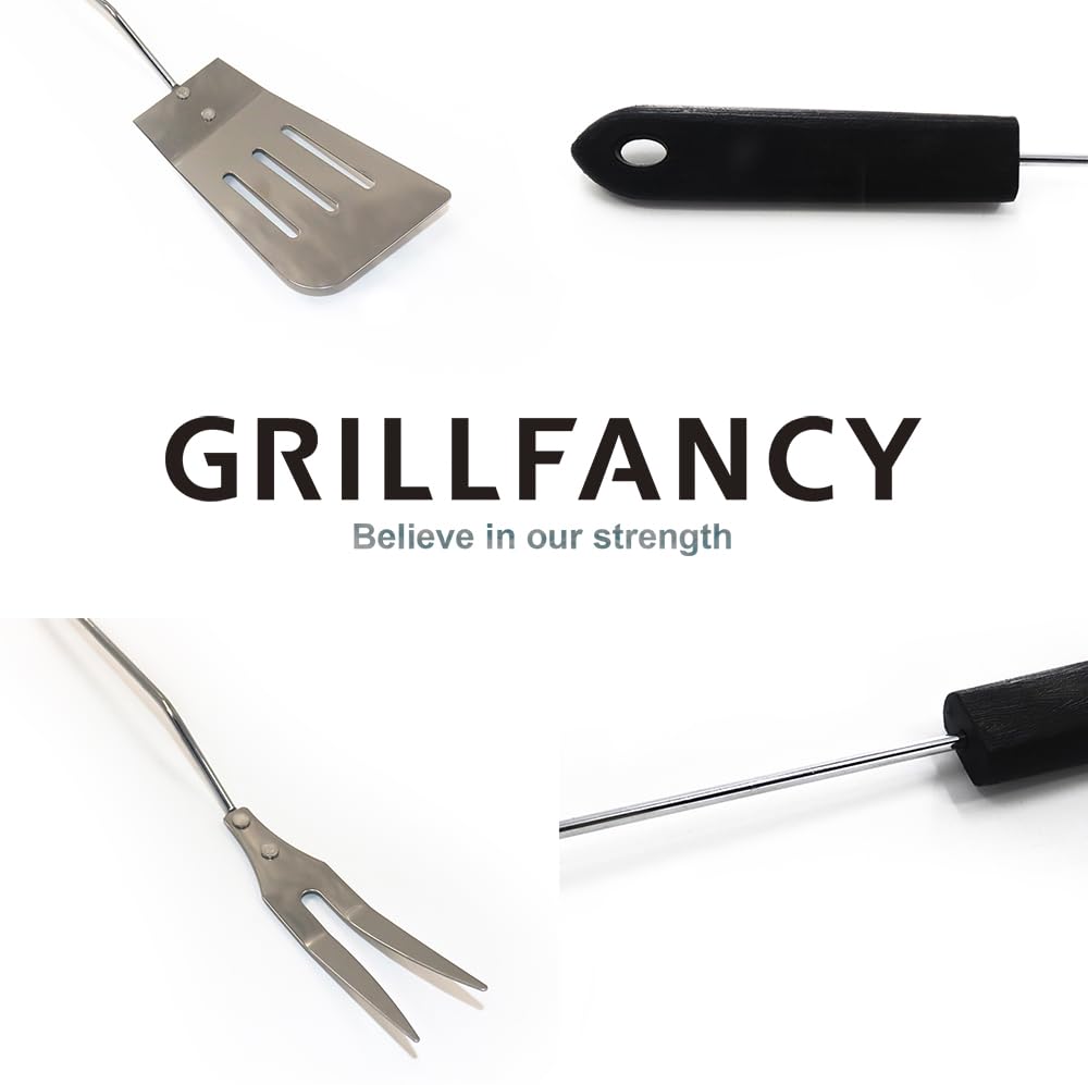 Grill Accessories 16Inch, Grill Fancy BBQ Grill Accessories 10pcs Stainless Steel Grill Accessories with Spatula, Fork, Tongs,Thermometer,Skewer,BBQ, Camping,Family Barbecue