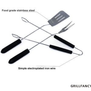 Grill Accessories 16Inch, Grill Fancy BBQ Grill Accessories 10pcs Stainless Steel Grill Accessories with Spatula, Fork, Tongs,Thermometer,Skewer,BBQ, Camping,Family Barbecue