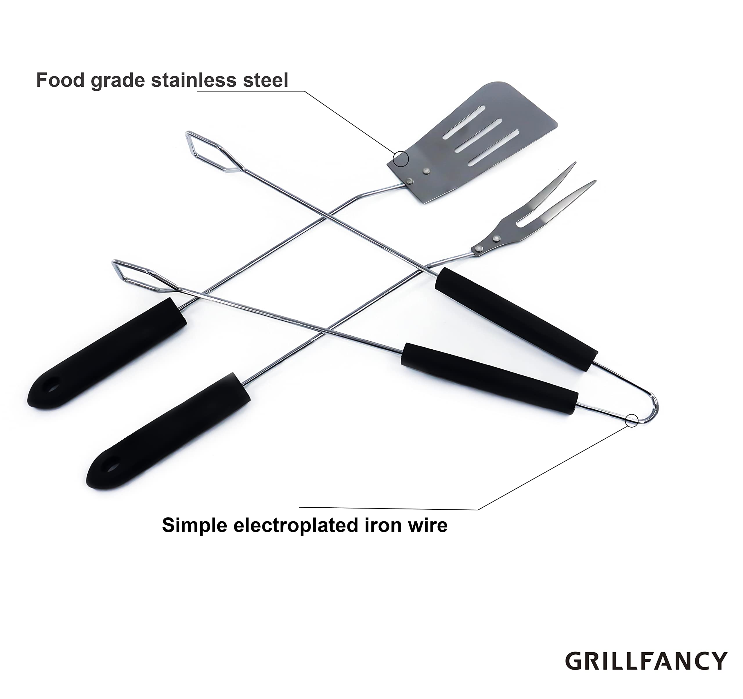 Grill Accessories 16Inch, Grill Fancy BBQ Grill Accessories 10pcs Stainless Steel Grill Accessories with Spatula, Fork, Tongs,Thermometer,Skewer,BBQ, Camping,Family Barbecue