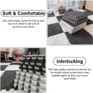 Interlocking Foam Tiles 10 Pcs 3/8" Thick Foam Flooring Tiles for Playroom Bedroom, Children Plush Puzzle Interlocking Tiles with Edgings, Comfortable Square Foam Mats (Color : Grey+White)