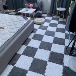 Interlocking Foam Tiles 10 Pcs 3/8" Thick Foam Flooring Tiles for Playroom Bedroom, Children Plush Puzzle Interlocking Tiles with Edgings, Comfortable Square Foam Mats (Color : Grey+White)