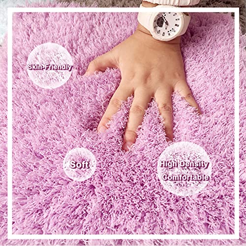 10 Pcs Thickened Plush Foam Interlocking Floor Mat, Fluffy Square Interlocking Foam Tiles, Soft Anti-Slip Puzzle Area Rug Playmat for Room Floor(Color:Purple+White)