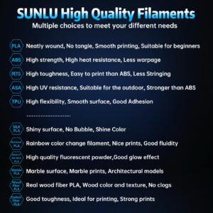 SUNLU Glow in the Dark PLA Filament, Neatly Wound Luminous PLA 3D Printer Filament 1.75mm Dimensional Accuracy +/- 0.02mm, Fit Most FDM 3D Printer, 1kg Spool (2.2lbs), 330 Meters, White PLA, Glow Blue