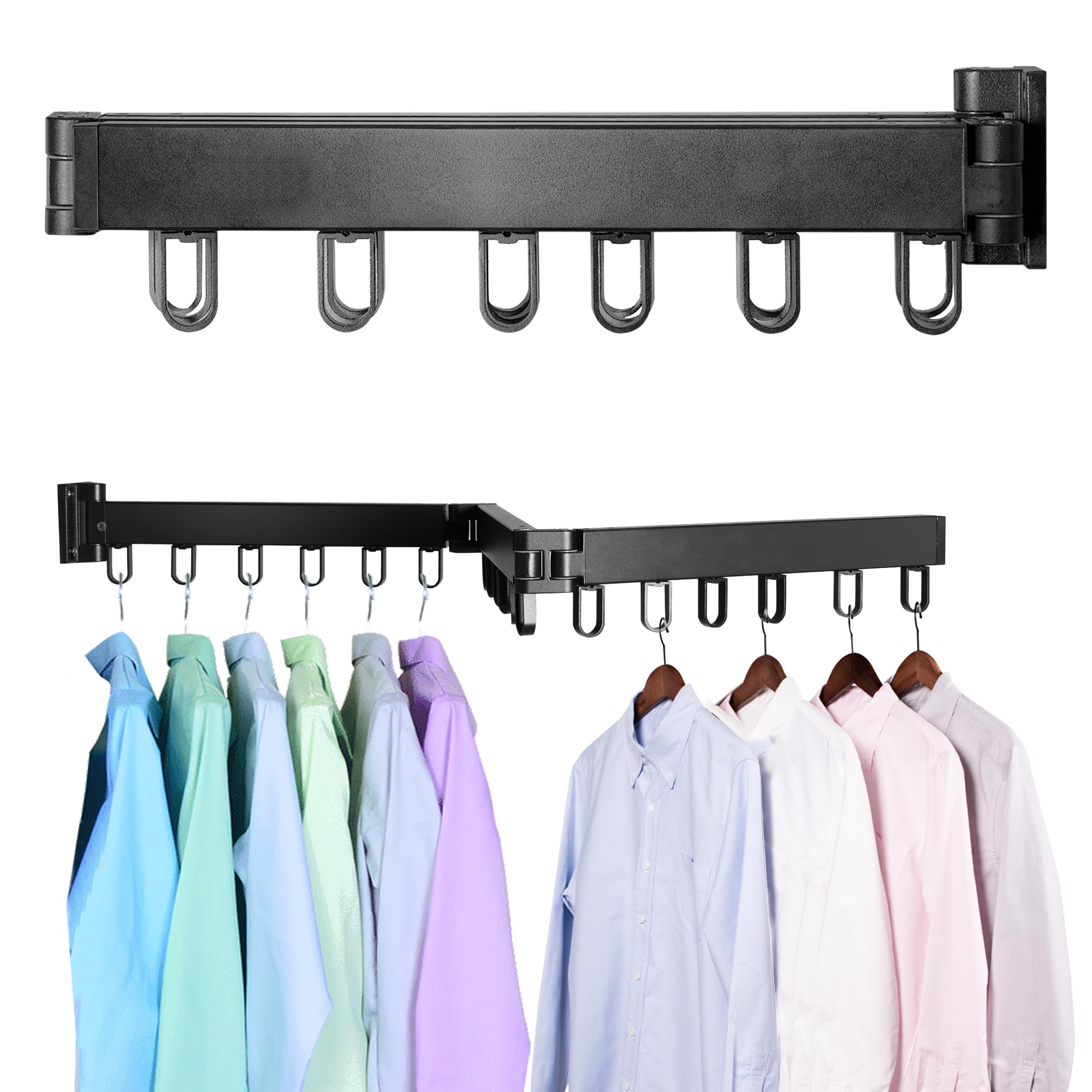 Wall Mounted Clothes Drying Rack - Collapsible, Foldable Space Saving Laundry Hanger - Trifold Expandable, Retractable Heavy Duty Clothing Rack