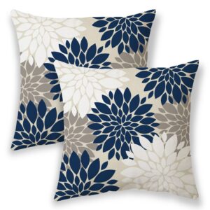 giopamgo navy blue white pillow covers 18x18 set of 2, gray abstract dahlia farmhouse decorations throw pillow covers geometry design summer outdoors decorative linen cushion case for couch sofa home