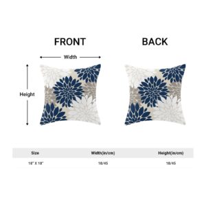 GIOPAMGO Navy Blue White Pillow Covers 18x18 Set of 2, Gray Abstract Dahlia Farmhouse Decorations Throw Pillow Covers Geometry Design Summer Outdoors Decorative Linen Cushion Case for Couch Sofa Home