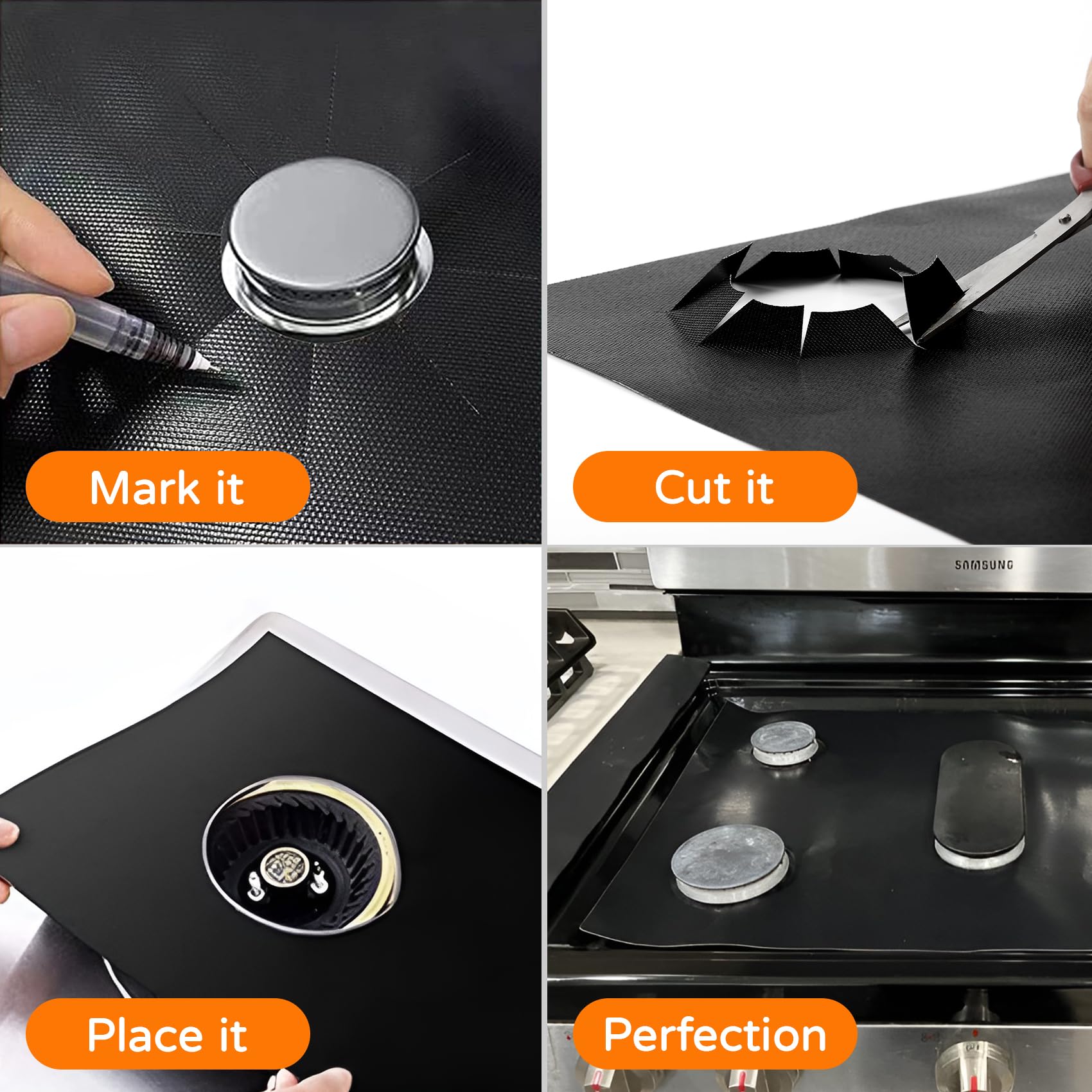 Stove Burner Covers - DIY Gas Stove Protectors for Samsung LG Gas Range, Reusable Gas Top Stove Covers, Non-Stick Stove Liner, Stove Guard Protectors Fast Clean Liners for Kitchen/Cooking