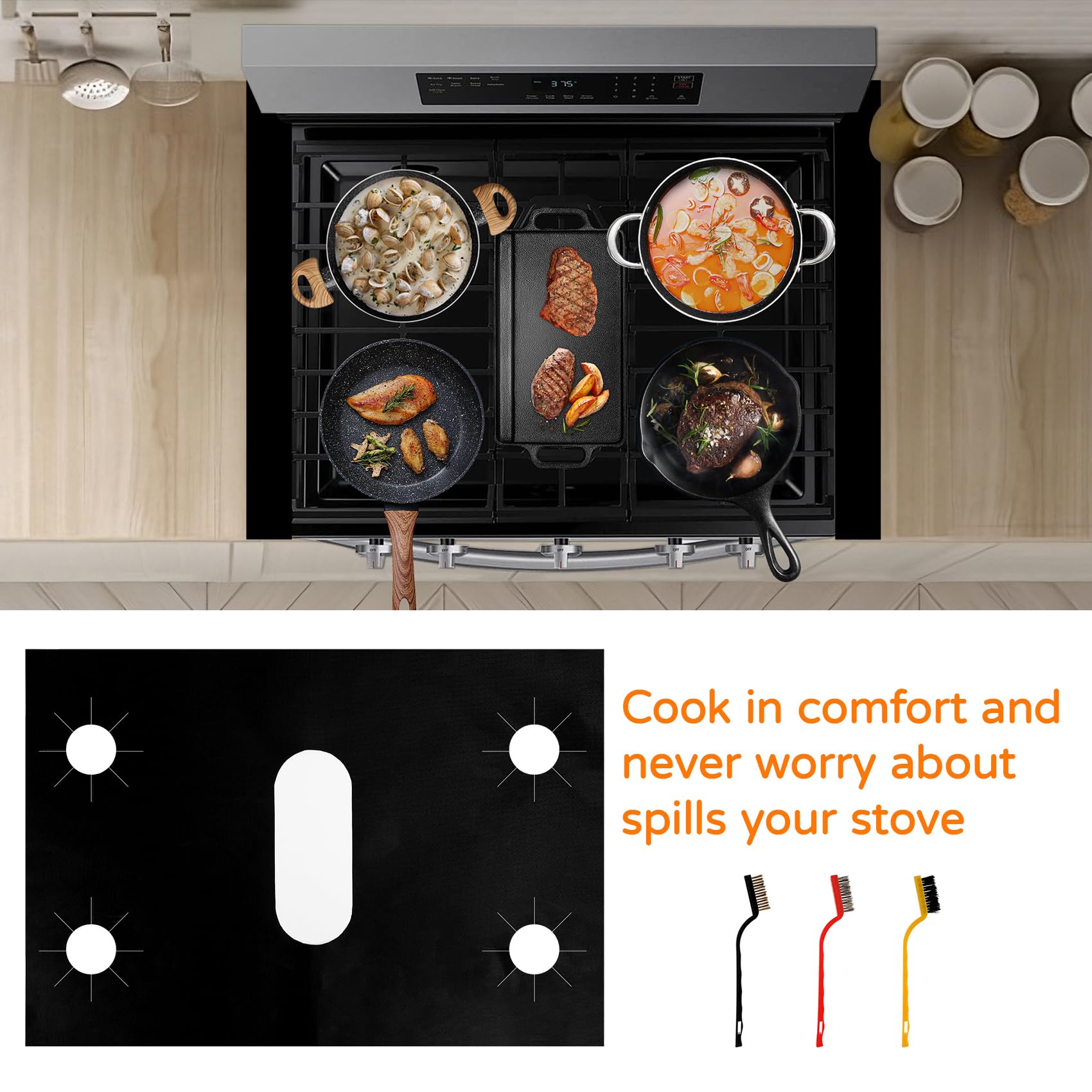 Stove Burner Covers - DIY Gas Stove Protectors for Samsung LG Gas Range, Reusable Gas Top Stove Covers, Non-Stick Stove Liner, Stove Guard Protectors Fast Clean Liners for Kitchen/Cooking