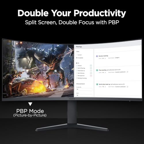 KOORUI 34-inch Ultrawide Curved WQHD 3440×1440 Gaming Monitor, 165Hz 144Hz Curved 1000R- PIP/PBP, 1ms with DisplayHDR 400, DCI-P3 90% Color Gamut, FreeSync Premium, HDMI/DisplayPort, 34E6UC