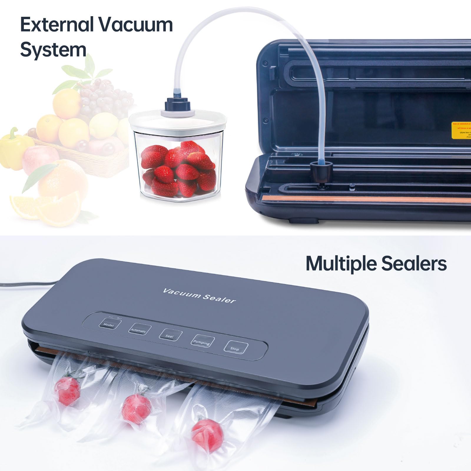 Vacuum Sealer Machine, Food Vacuum Sealer with Built-in Cutter and Bag Storage, 5-in-1 Vacuum System with Automatic Sealing, 85kPa Powerful Food Sealer for Meat, Jars