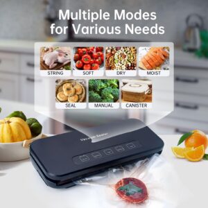 Vacuum Sealer Machine, Food Vacuum Sealer with Built-in Cutter and Bag Storage, 5-in-1 Vacuum System with Automatic Sealing, 85kPa Powerful Food Sealer for Meat, Jars