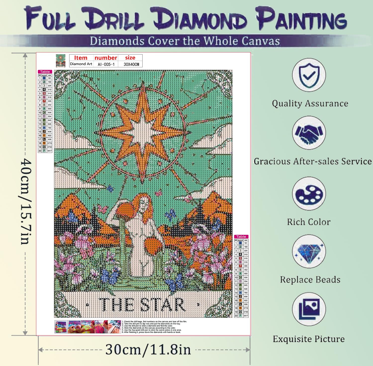 AIBOERL Diamond Painting Kits for Adults, 3 Pack Tarot Cards 5D Diamond Art Kits, Full Drill DIY Crafts for Adults Home Wall Decor Gift Diamond Dots Moon Sun Stars [11.8x15.7inch]