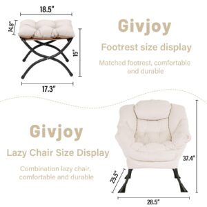 Givjoy Lazy Chair and Ottoman, Large Accent Lounge Chair with Armrests and a Side Pocket, Modern Leisure Upholstered Sofa Reading Armchair with Footrest for Bedroom, Living Room, Dorm Rooms, Office