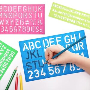 Bewudy 4 Pieces Letter Stencils Set, Plastic Alphabet Stencil Letters Number Stencils Ruler Guide Lines for Drawing Stencil Painting Learning DIY 4 Colours with 4 Size