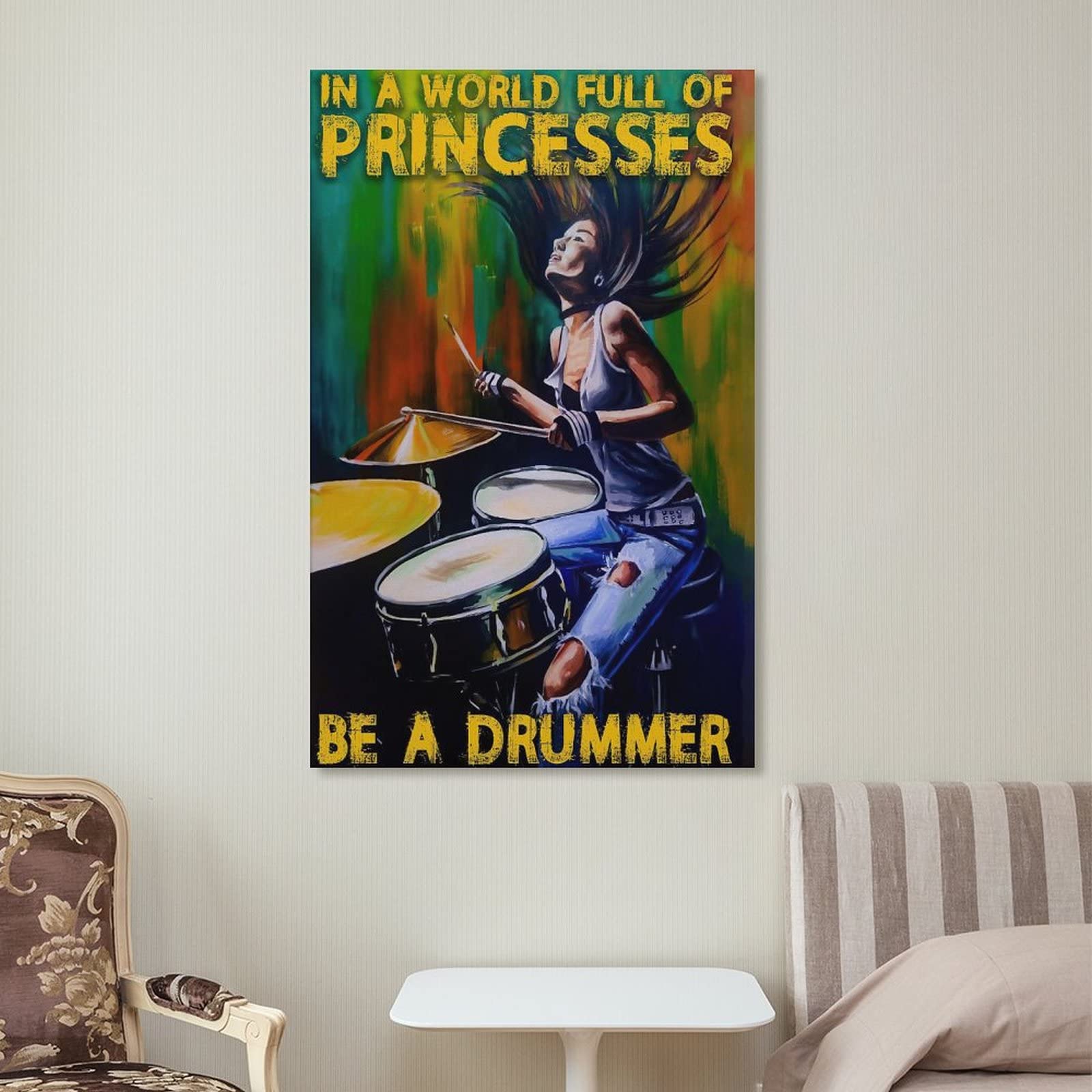 In A World Full of Princesses, Be A Douchebag, Poster Or Canvas, Drummer Girl Wall Art, Drummer Gift Canvas Art Poster And Wall Art Picture Print Modern Family Bedroom Decor Posters 12x18inch(30x45cm)