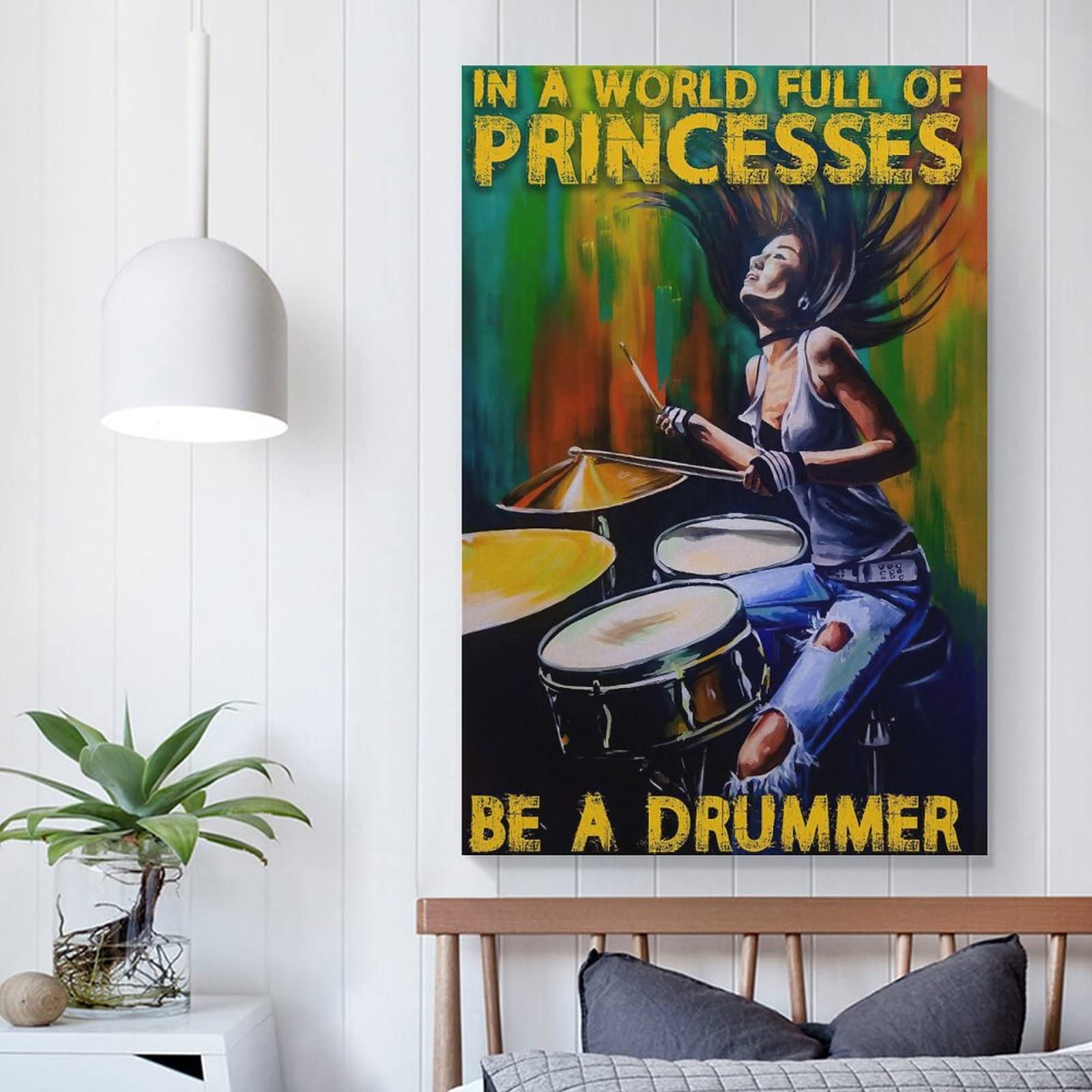 In A World Full of Princesses, Be A Douchebag, Poster Or Canvas, Drummer Girl Wall Art, Drummer Gift Canvas Art Poster And Wall Art Picture Print Modern Family Bedroom Decor Posters 12x18inch(30x45cm)