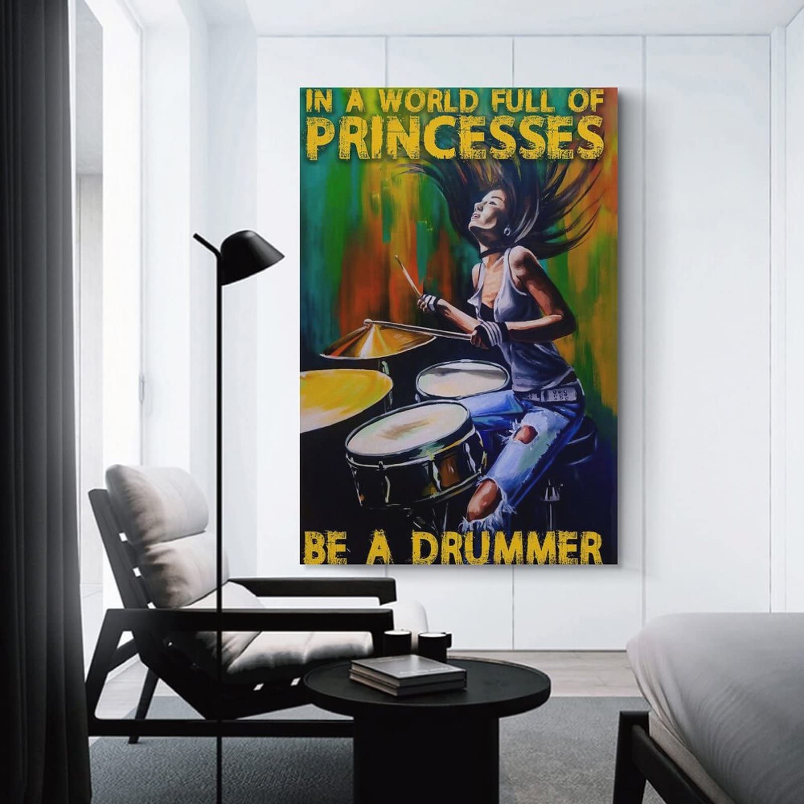 In A World Full of Princesses, Be A Douchebag, Poster Or Canvas, Drummer Girl Wall Art, Drummer Gift Canvas Art Poster And Wall Art Picture Print Modern Family Bedroom Decor Posters 12x18inch(30x45cm)