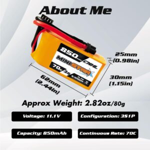 CNHL 850mAh 3S Lipo Battery 70C 11.1V with XT30 for RC Car,RC Airplane/Truck,RC Boat,Heli Airplane,Drone FPV,Multi-Motor Hobby DIY Parts(2 packs)