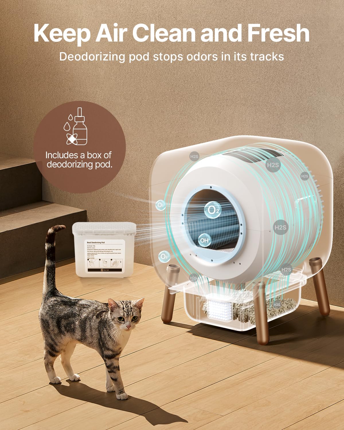 PAWBBY Self Cleaning Litter Box, Automatic Cat Litter Box Self Cleaning for Multi Cats, TUV Certified/Anti-Pinch/Safety Protection/Odor Removal/APP Control Extra Large Litter Box with Mat & Liner