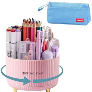 wning pen holder for desk, pencil holder,5 slots 360° degree rotating desk organizers and accessories, cute pen cup pot for office, school, home, art supply (pink)