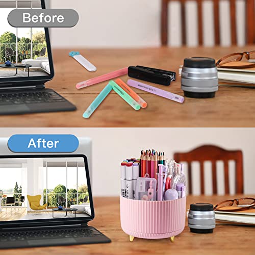 WNING Pen Holder for Desk, Pencil Holder,5 Slots 360° Degree Rotating Desk Organizers and Accessories, Cute Pen Cup Pot for Office, School, Home, Art Supply (pink)