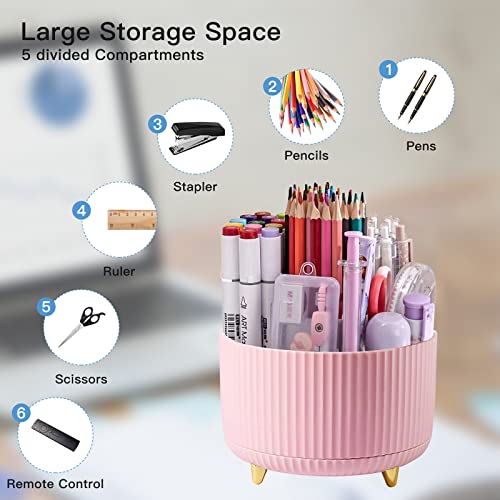 WNING Pen Holder for Desk, Pencil Holder,5 Slots 360° Degree Rotating Desk Organizers and Accessories, Cute Pen Cup Pot for Office, School, Home, Art Supply (pink)