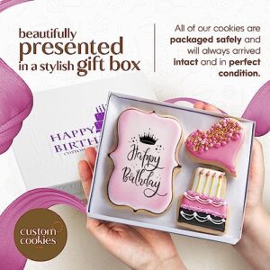 Custom Birthday Sugar Cookies in Gift Box - Kosher, Hand Decorated Treats for Women