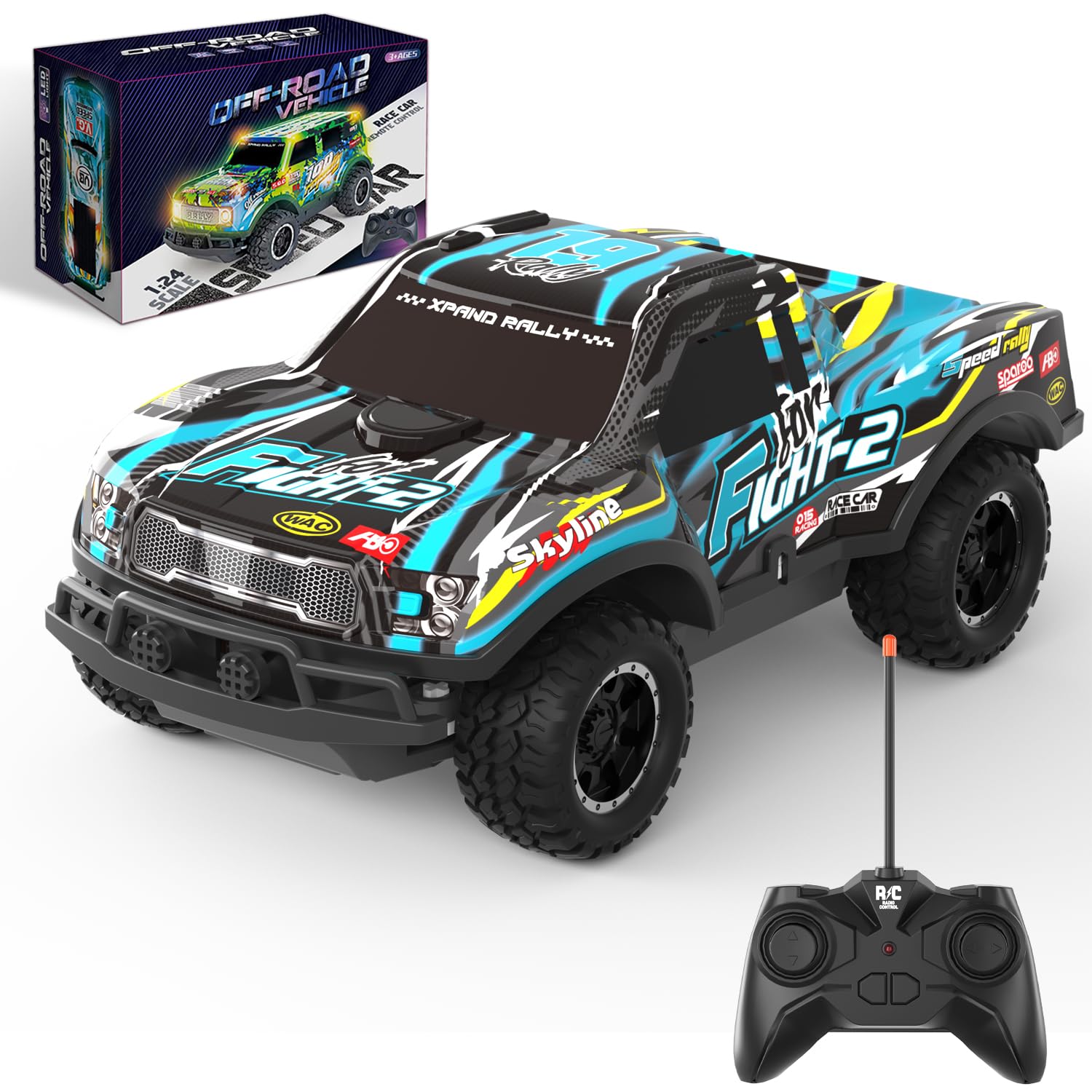 Remote Control Car, 1/24 Scale Model Racing Car Toys, RC Car for Kids and Boys with Cool Led Lights, Hobby RC Cars Toys Birthday Gifts for 3 4 5 6 7 8 Year Old Boys Girls