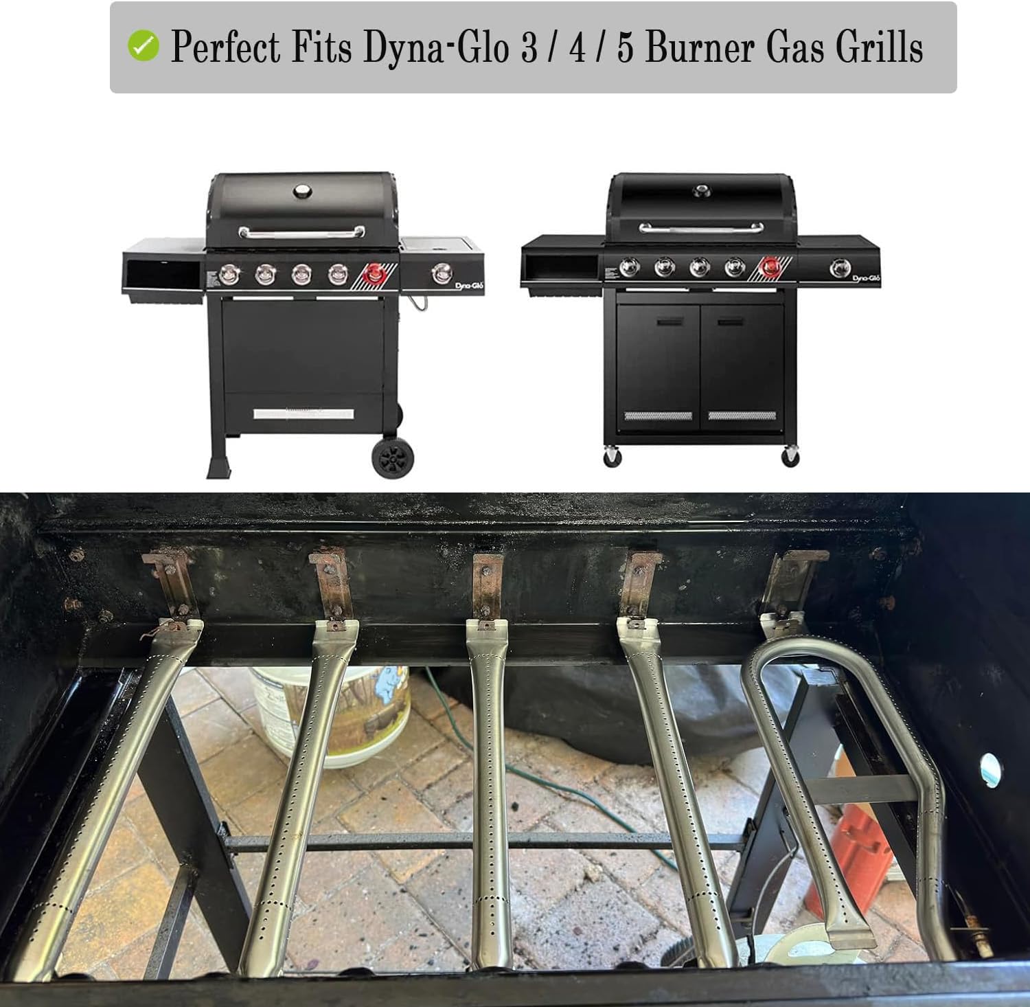 Grill Parts for Dyna-Glo Dyna-Glo 5 Burner DGH474CRP DGH483CRP DGH485CRP, Dyna-Glo 4 Burner DGH450CRP Dyna-Glo 3 Burner DGH373CRP, Porcelain Heat Plate Stainless Steel Burner for Revoace GBC1793W