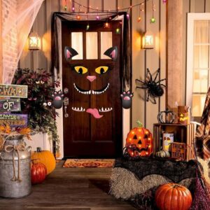 POILKMNI Halloween Black Cat Trunk or Treat Car Decorations Kit, Halloween Garage Door Decorations with Eyes, Fangs, Tongue, Nostrils Double Side Stickers for Car SUV & Truck, Halloween Decorations