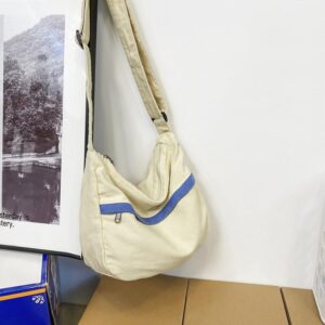 PRAGARI Canvas Messenger Bag Hobo Crossbody Bag for Women White Shoulder Tote Handbag Vintage Aesthetic Travel Work