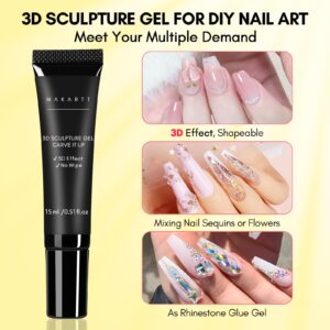 Makartt 3D Gel Nail Art Sculpting Gel Nail Glue 15g No Wipe Clear Gel Polish for Nail Designs and DIY Nail Art - for Drawing, Molding, Sculpture and Decoration